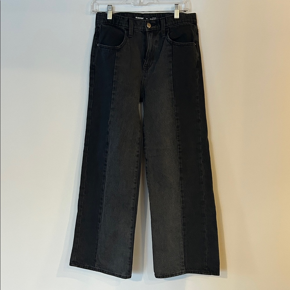 Old Navy Kids Two-Tone Black & Gray High-Rise Baggy Wide Leg Jeans - Girls 16